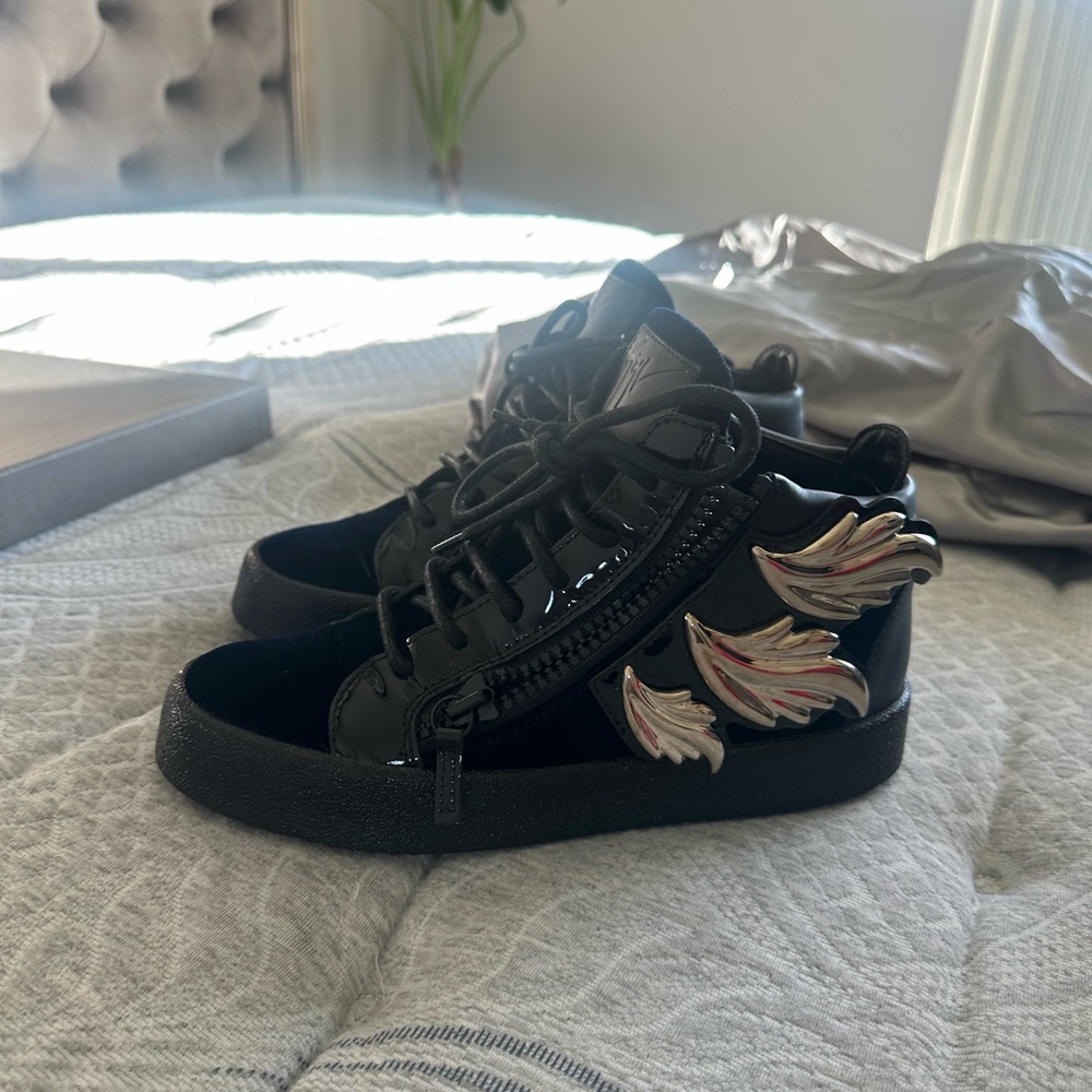 Giuseppe Zanotti Navy Sneakers with Feather Accent